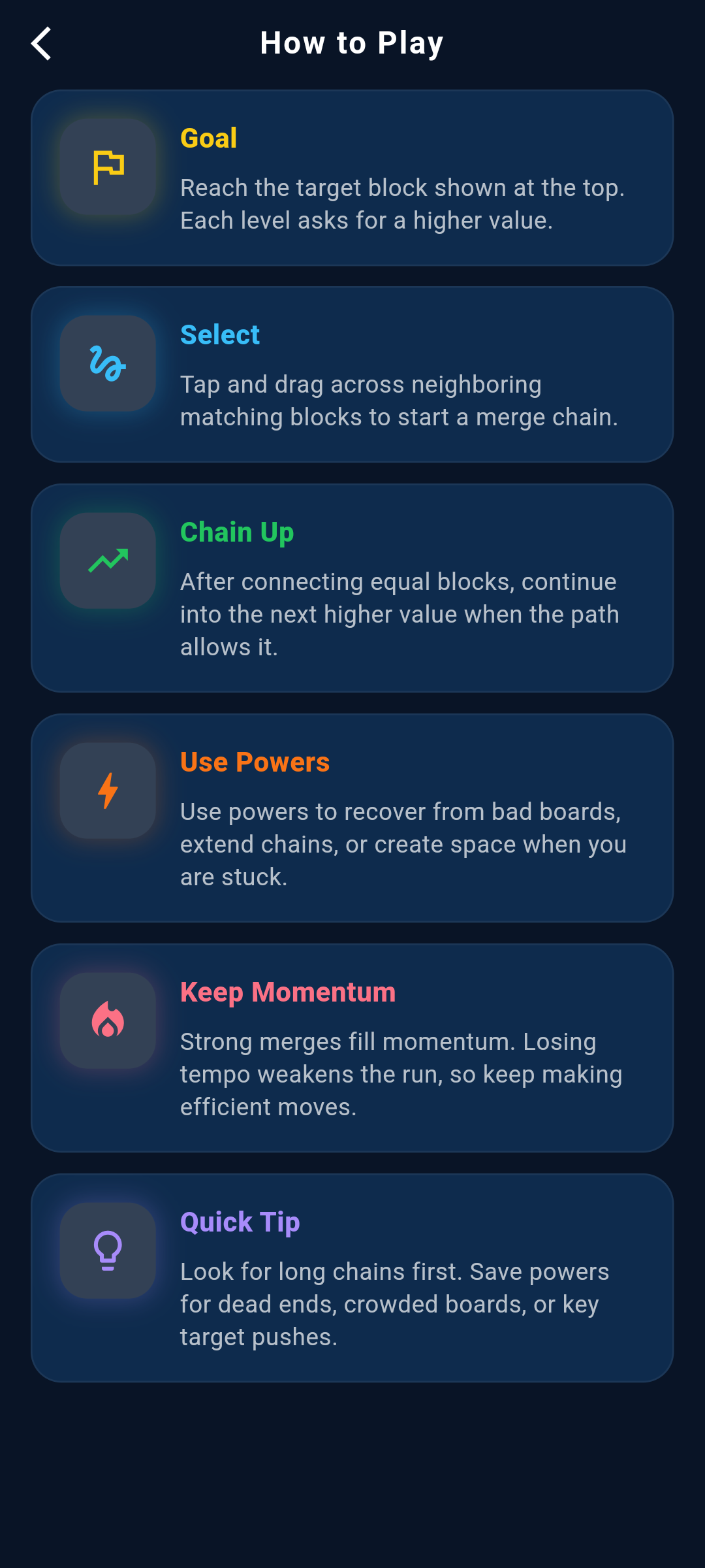 Merge Infinity how to play screen